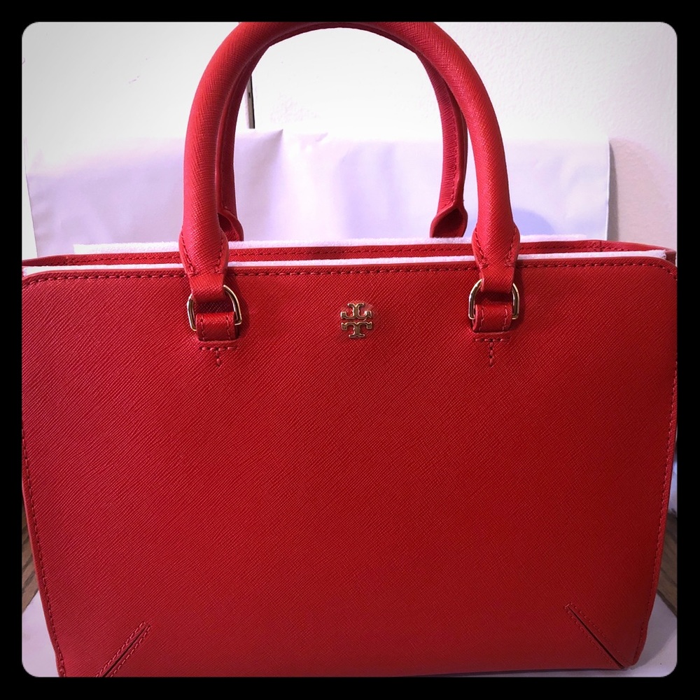 NWT Tory Burch  Emerson Small Red Tote Leather Satchel - Picture 2 of 9
